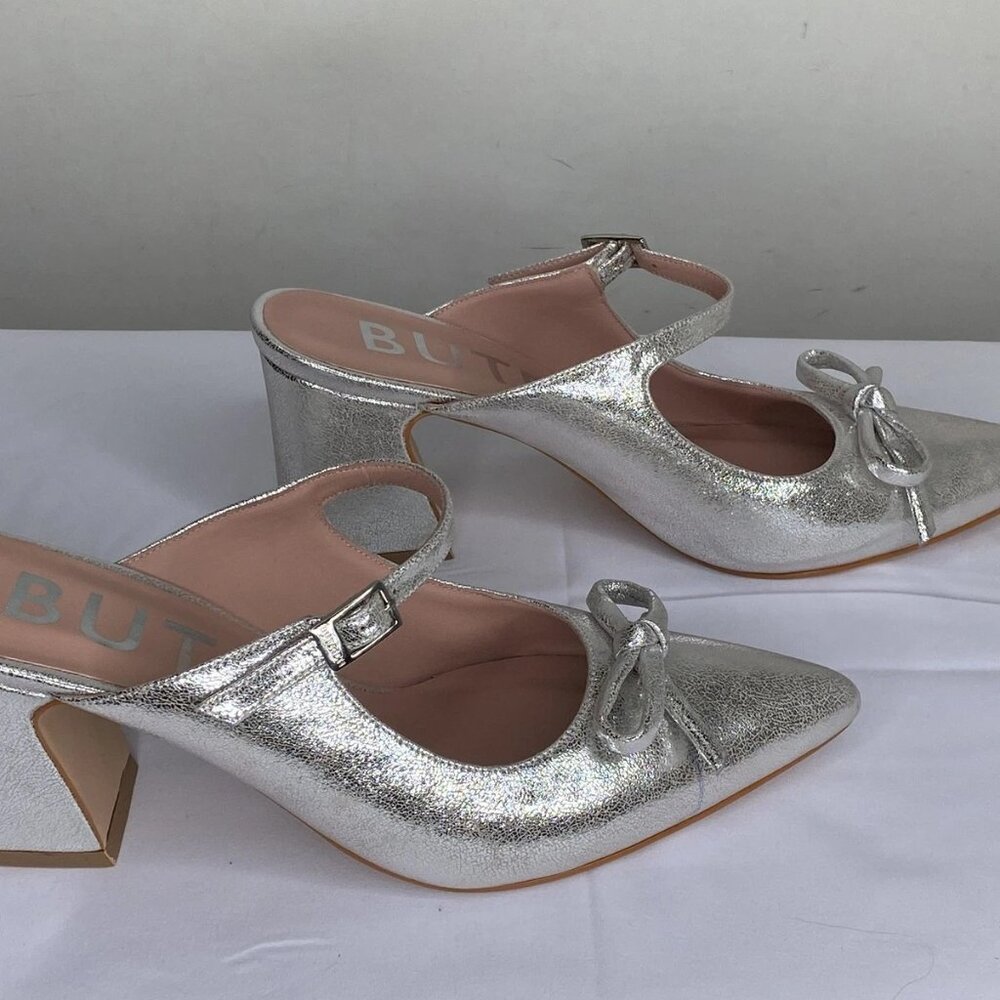 NEW BUTRICH Retro Sweet Rainbow Mules Silver Size 9.5 Pointed Toe Slip-On - Picture 7 of 10